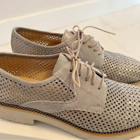ITALIAN Luca Grossi Sparkly Gray Suede Silver Lace-Up Shoes - Picture 5 of 16